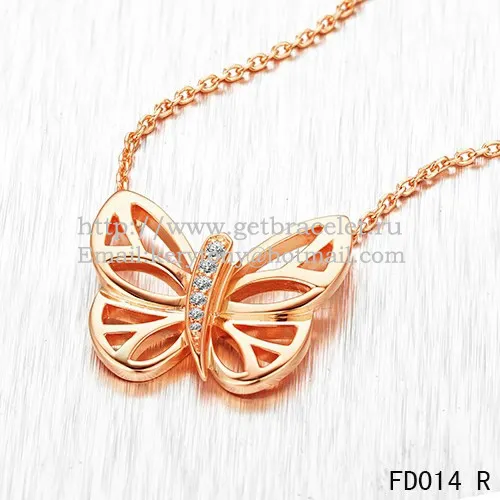 Van Cleef Arpels Butterfly Hollowing Carving Pendant Pink Gold With Diamond