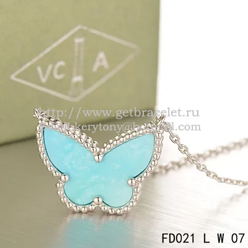 Van Cleef Arpels Lucky Alhambra Butterfly Pendant White Gold With Turquoise Mother Of Pearl