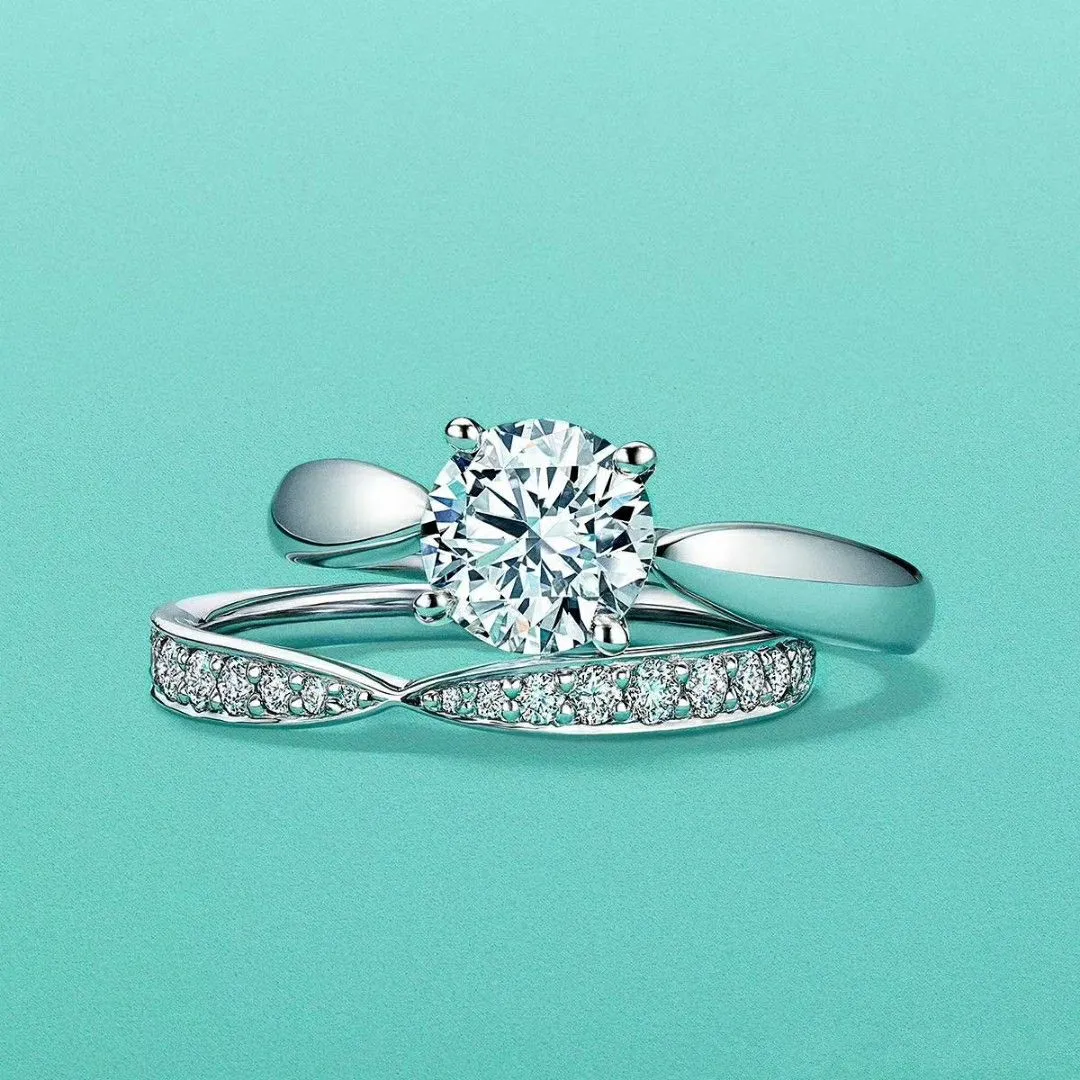 Most New Tiffany Love Setting Fully-diamonds Silver Band Women Four Paws Two-in-one Engagement Ring UK