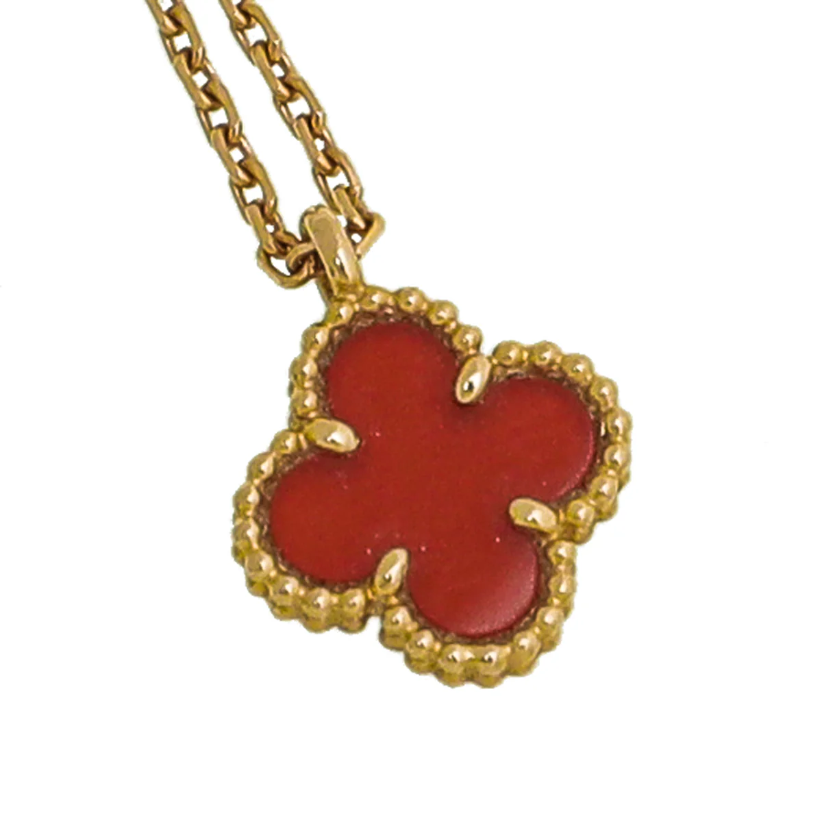 Van Cleef & Arpels 18K Rose Gold Carnelian Sweet Alhambra Pendant Necklace