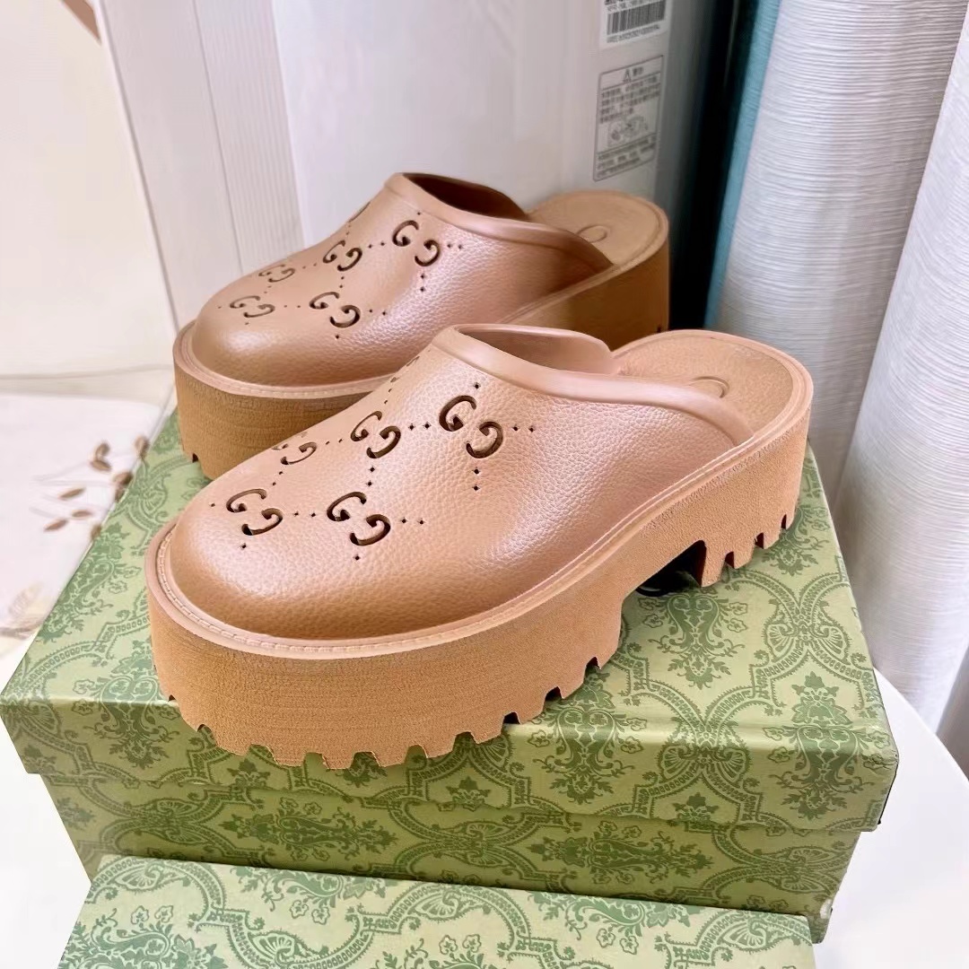Gucci Shoes Hollow Double G Rubber Thick Slide Sandal (Replica)
