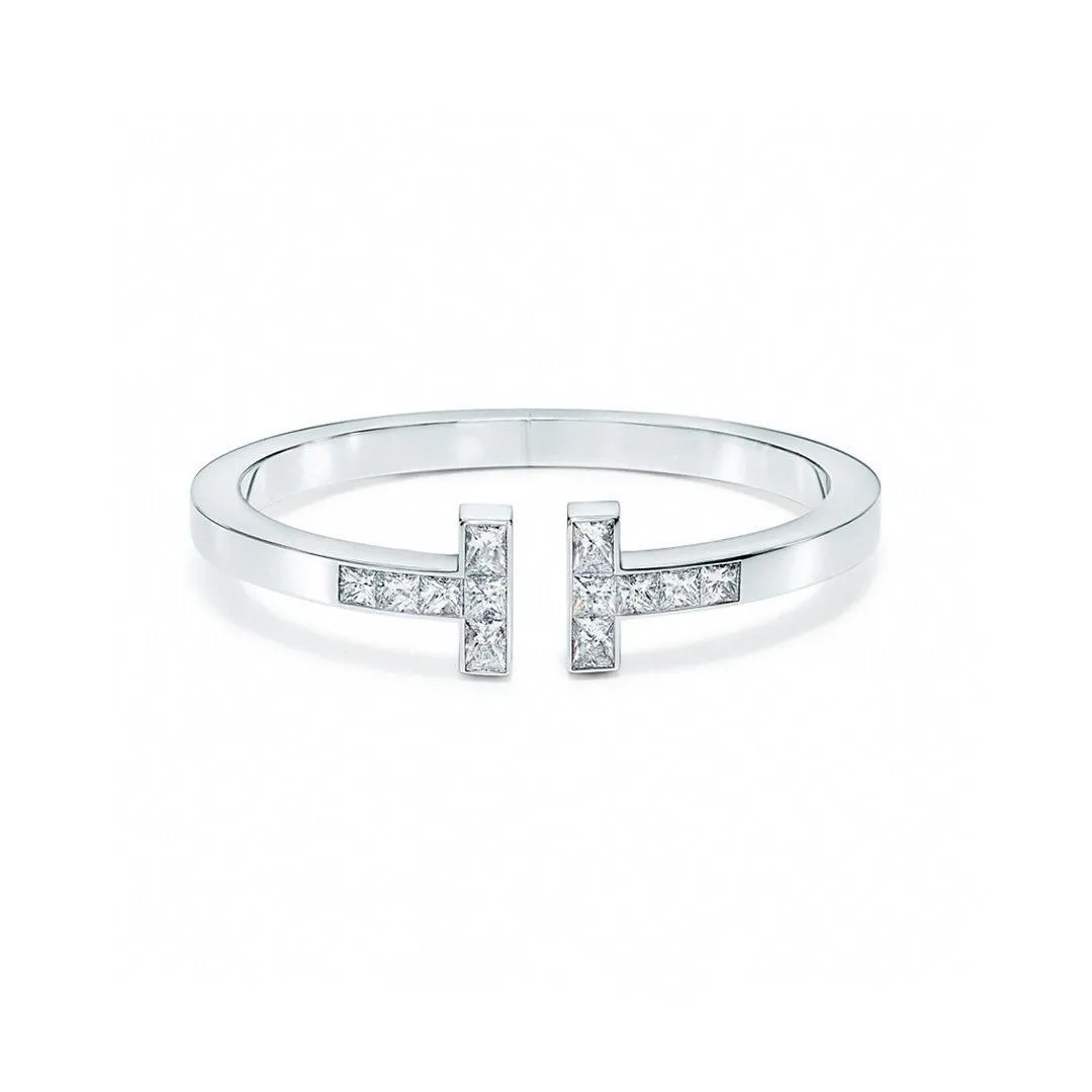 Tiffany & Co. Tiffany Double T Paved Diamonds Square Ringent Bracelet Sterling Silver Sale For Girls