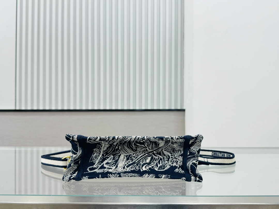 Dior Book Tote Mini Black And Blue Tiger Embroider Shoulder Bag Handbag