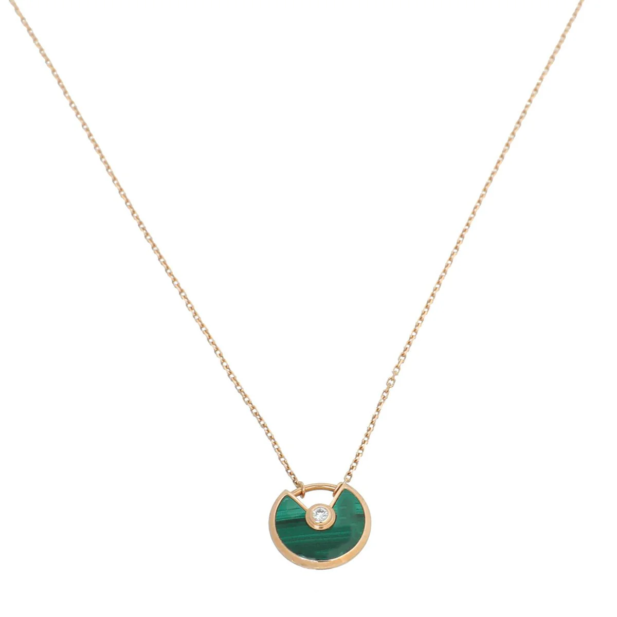 Cartier 18K Pink Gold Malachite Diamond Amulette De Cartier XS Necklace