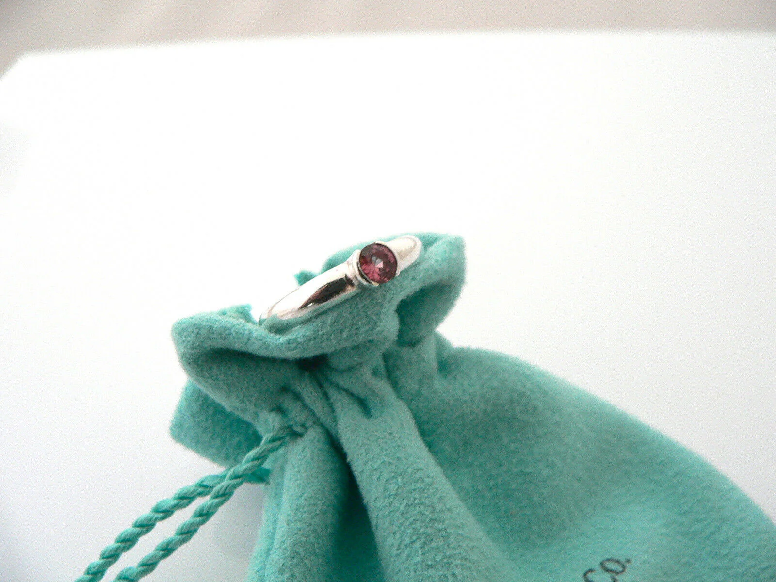 Tiffany & Co Silver Pink Tourmaline Ring Gemstone Band Sz 6.25 Gift Stacking