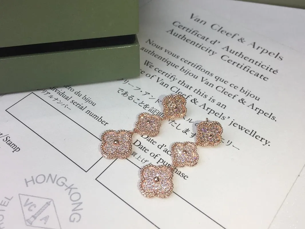 Van Cleef & Arpels Magic Alhambra Earrings 3 Motifs With Pave Diamond