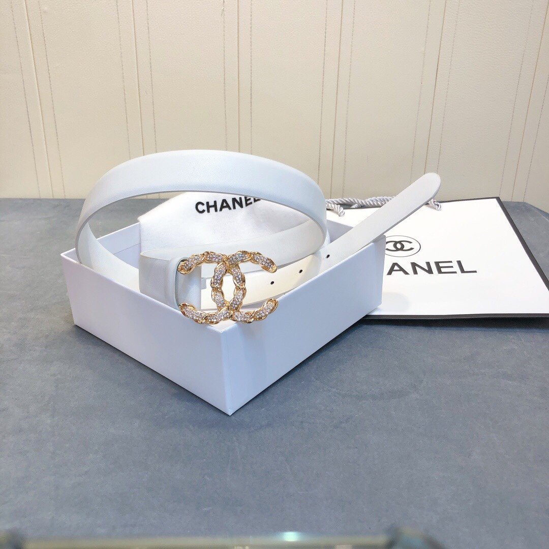 Chanel Belt With Double C Buckle White Women Belt 30MM