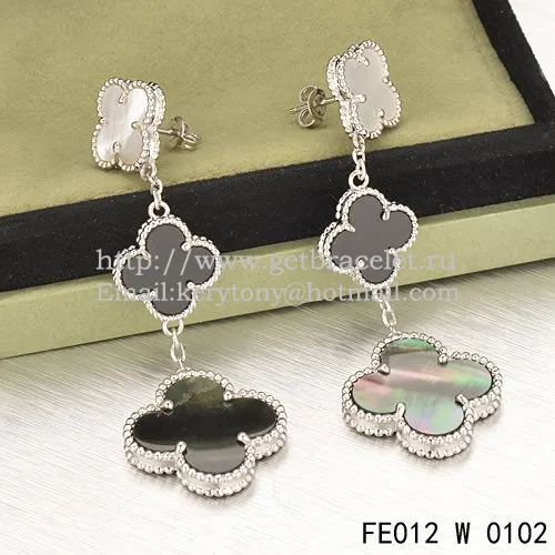 Van Cleef & Arpels Magic Alhambra 3 Motifs Earrings White Gold With Stone Combination