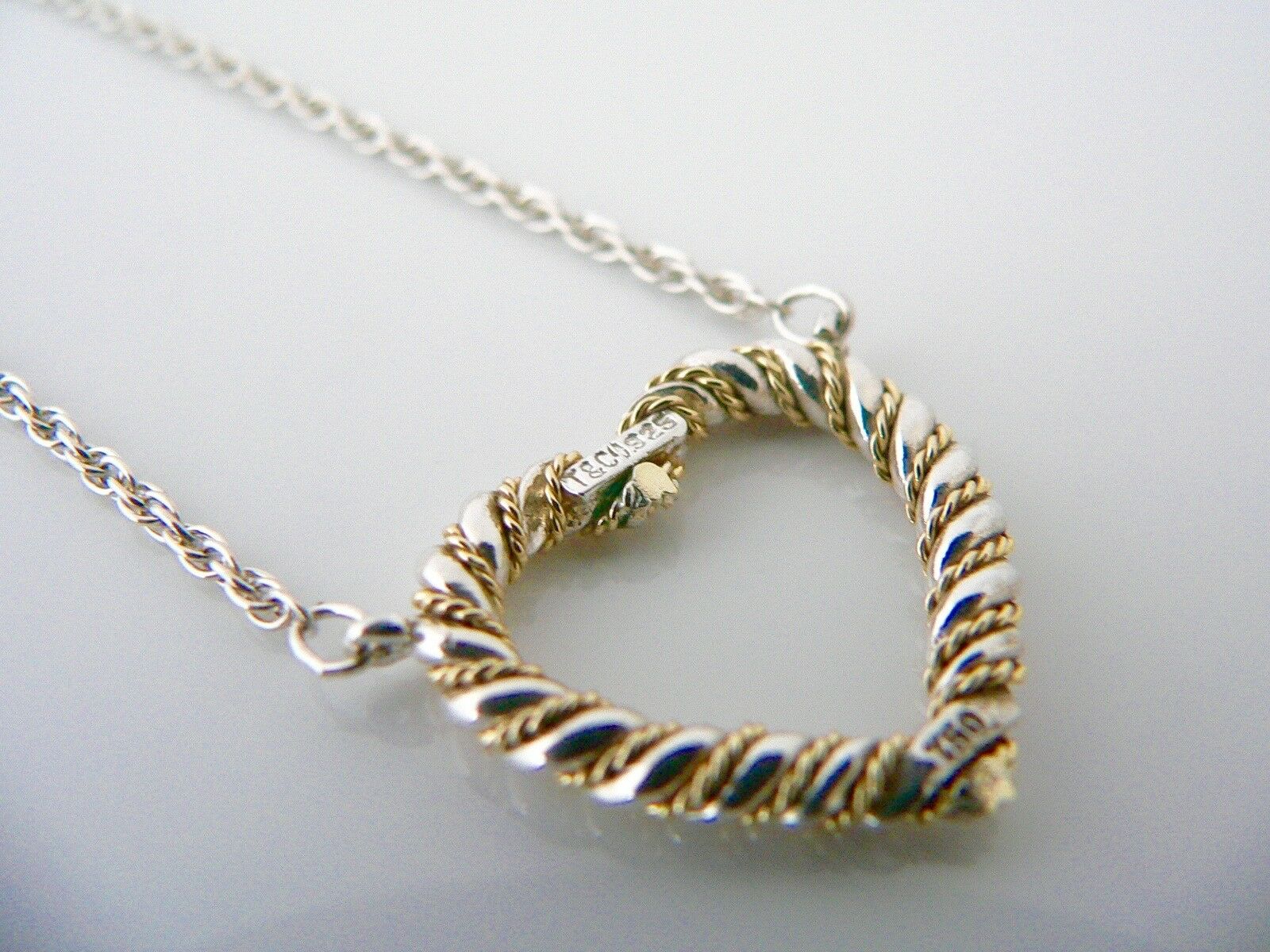 Tiffany & Co  Heart Necklace Silver 18K Gold Rope Pendant Charm 19 In Gift Love