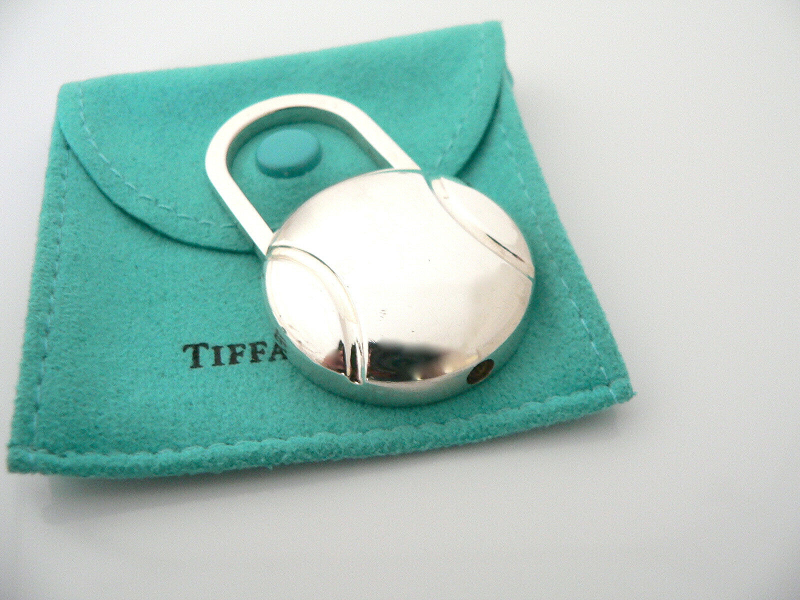 Tiffany & Co Silver Tennis Ball Key Ring Key Chain Keychain Padlock Gift Pouch