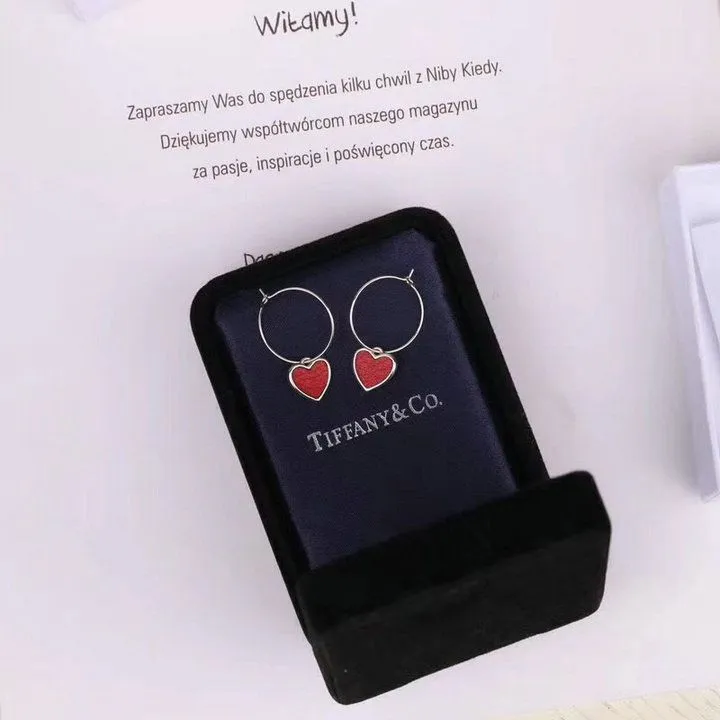 Tiffany Drop Earrings Loving Heart Charm Red Leather Double-sided Wear Set Knockoff UK