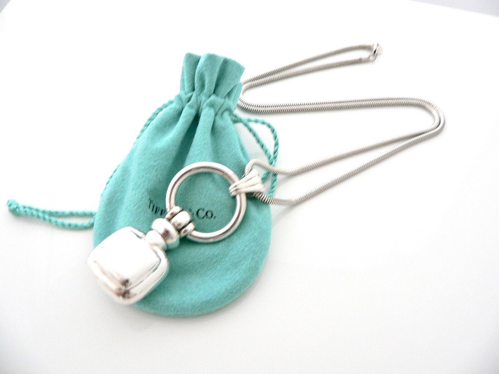 Tiffany & Co Perfume Bottle Necklace Pendant Charm 24 Inch Chain Silver Gift Art