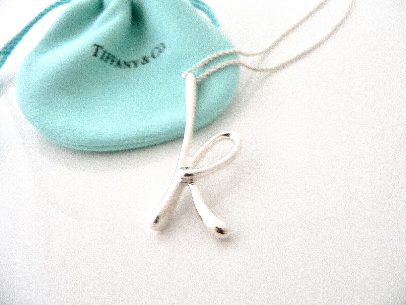 Tiffany & Co Peretti Alphabet K Necklace Pendant Charm Large 30 Inch Chain Gift