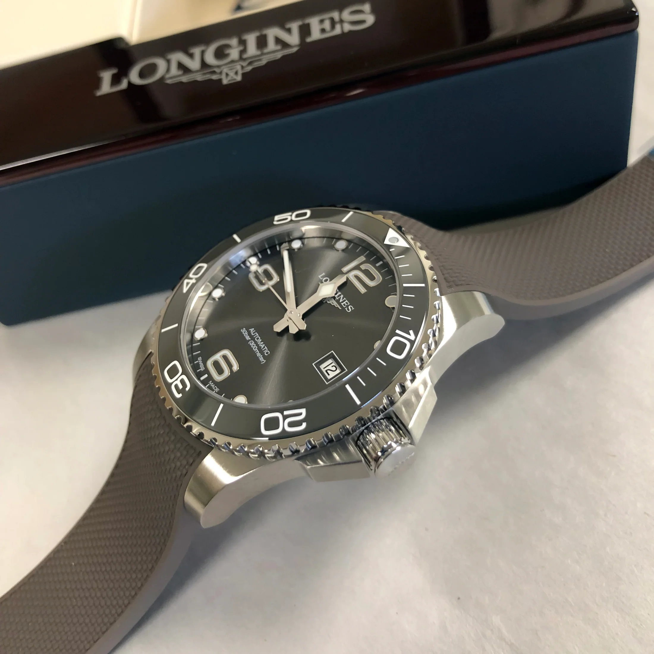 Hydroconquest 41MM Automatic Ceramic Bezel Grey Steel Rubber Watch L37814769