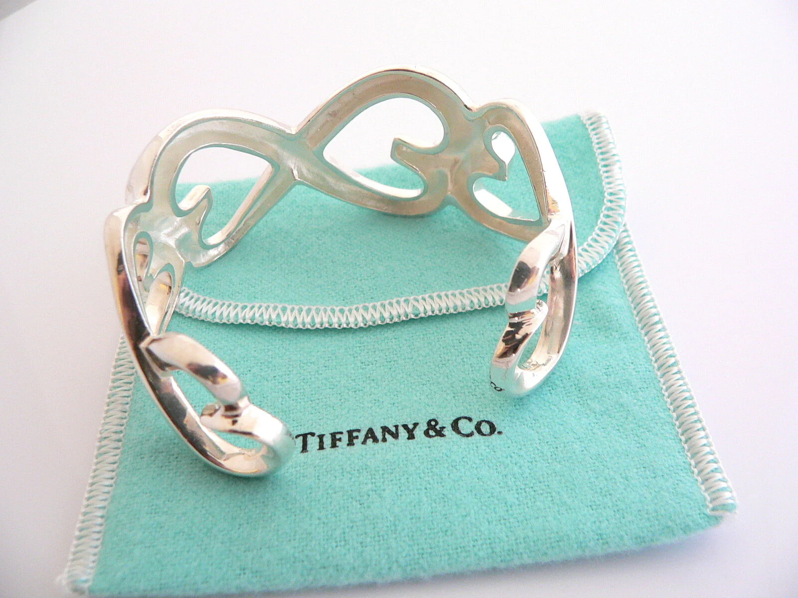 Tiffany & Co Double Loving Heart Cuff Bangle Bracelet Gift Love Silver Picasso