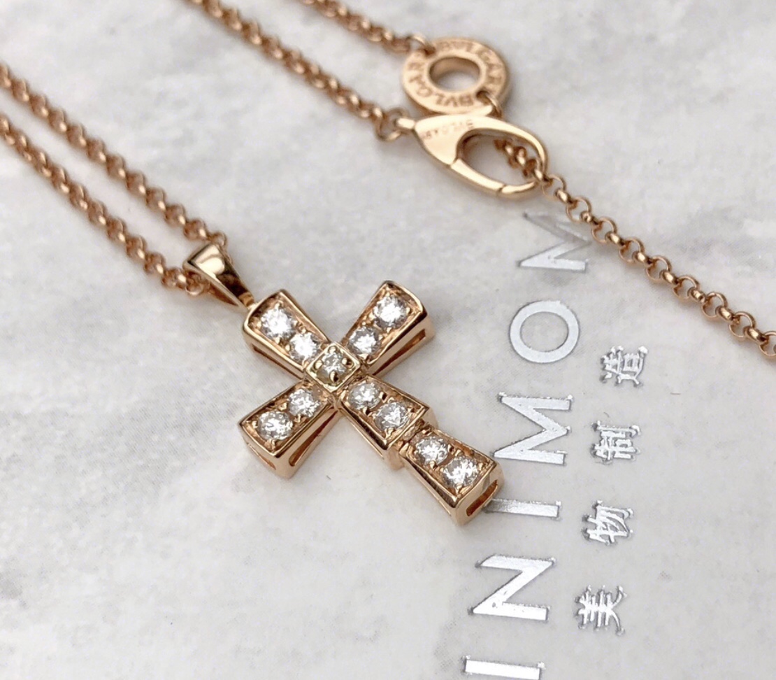 Bulgari CROCE PENDANTS NECKLACE, White Gold & Rose Gold