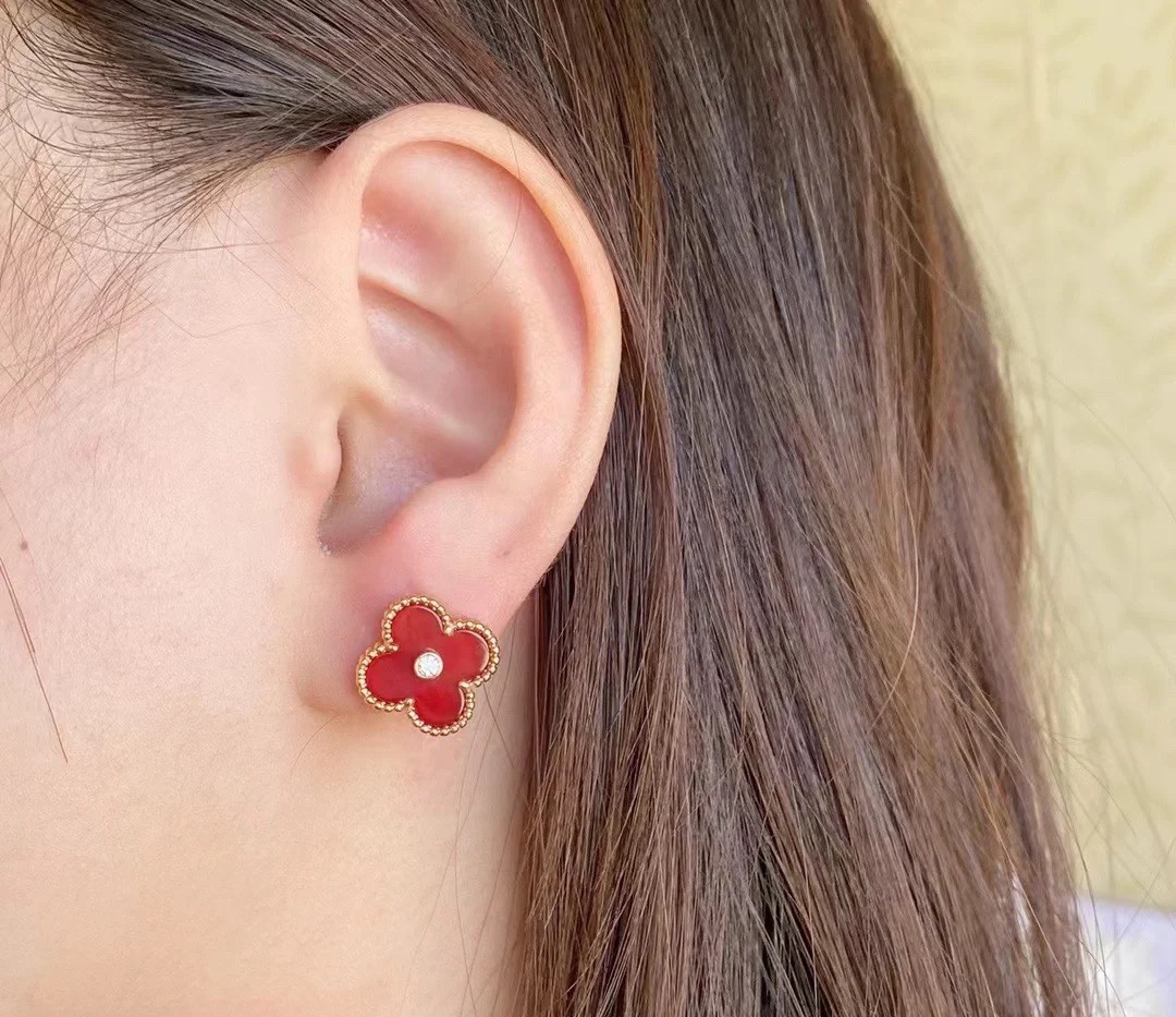 Van Cleef & Arpels Clover Earrings with Diamonds, Vintage Alhambra earrings