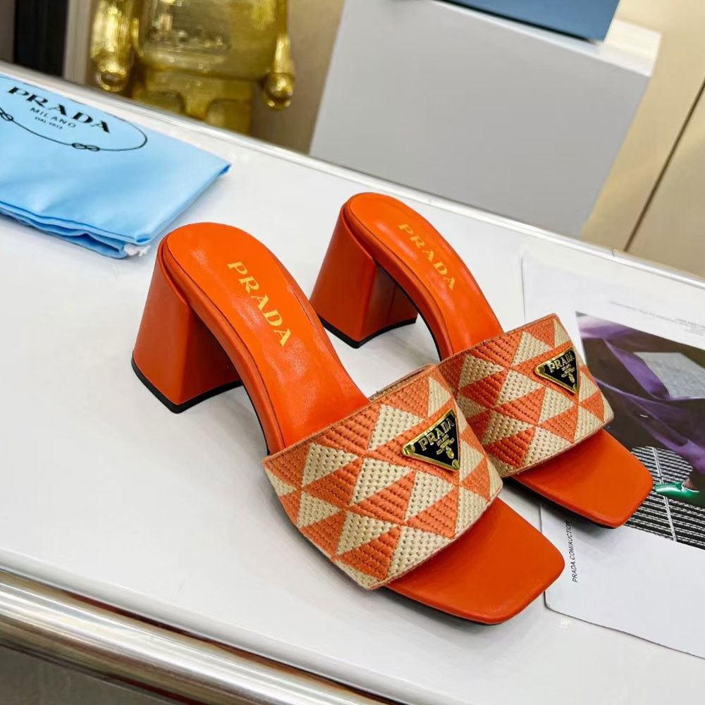 Prada Fabric Chunky Heels Sandals Slide (Replica)