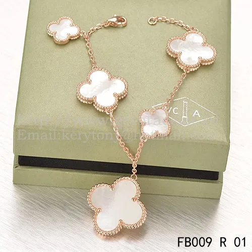 Van Cleef & Arpels Magic Alhambra Bracelet 5 Motifs Pink Gold With White Mother Of Pearl