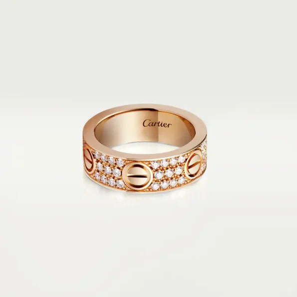 Cartier LOVE RING Dupe, Full Diamonds, Rose Gold, Two widths available