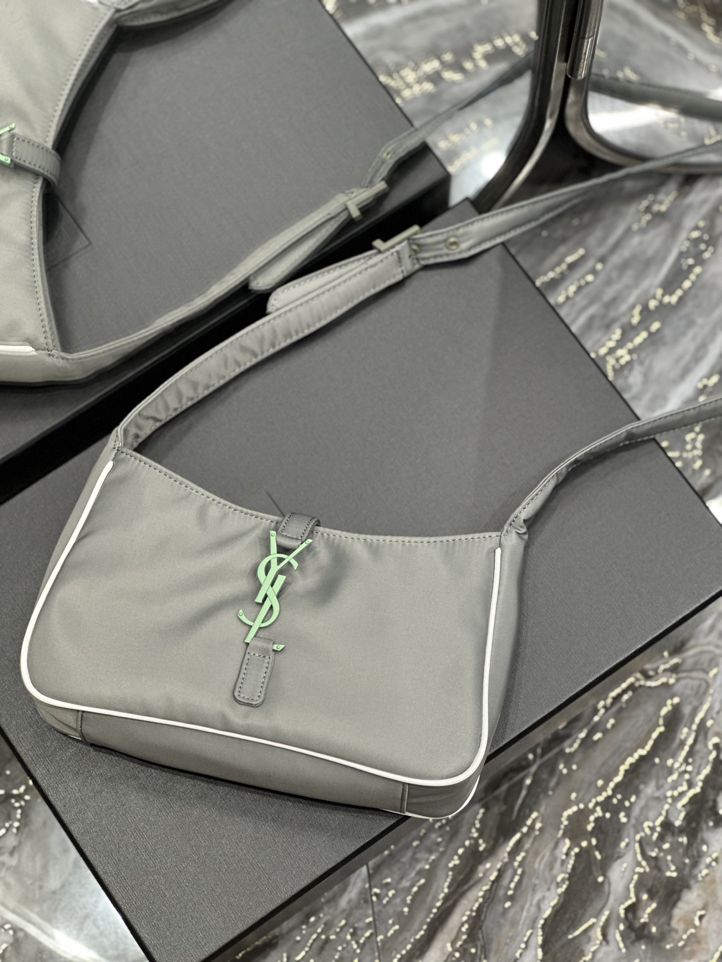 Saint Laurent 10A Handbag Shoulder Bag Top Mirror Quality Version Black Gold Button Nylon