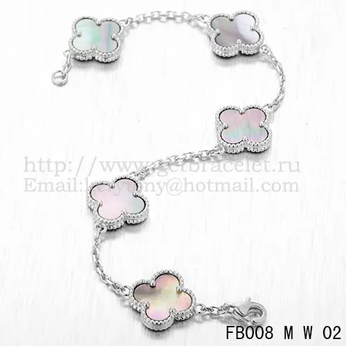 Van Cleef & Arpels Vintage Alhambra Bracelet 5 Motifs White Gold With Gray Mother Of Pearl