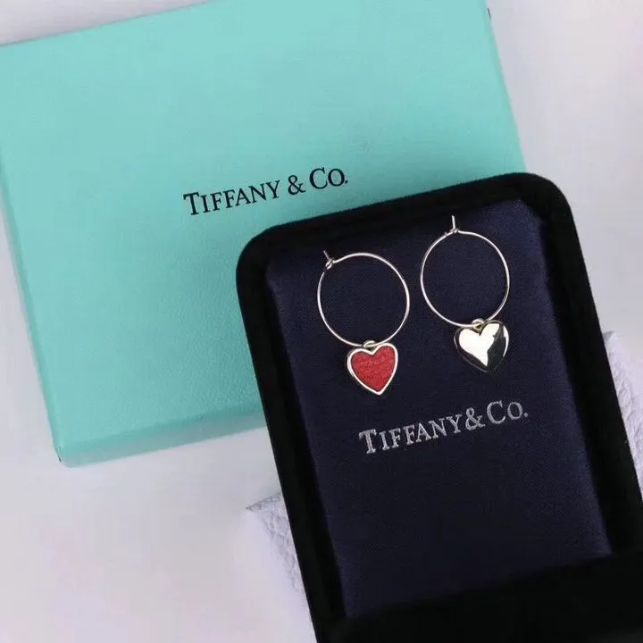 Tiffany Drop Earrings Loving Heart Charm Red Leather Double-sided Wear Set Knockoff UK