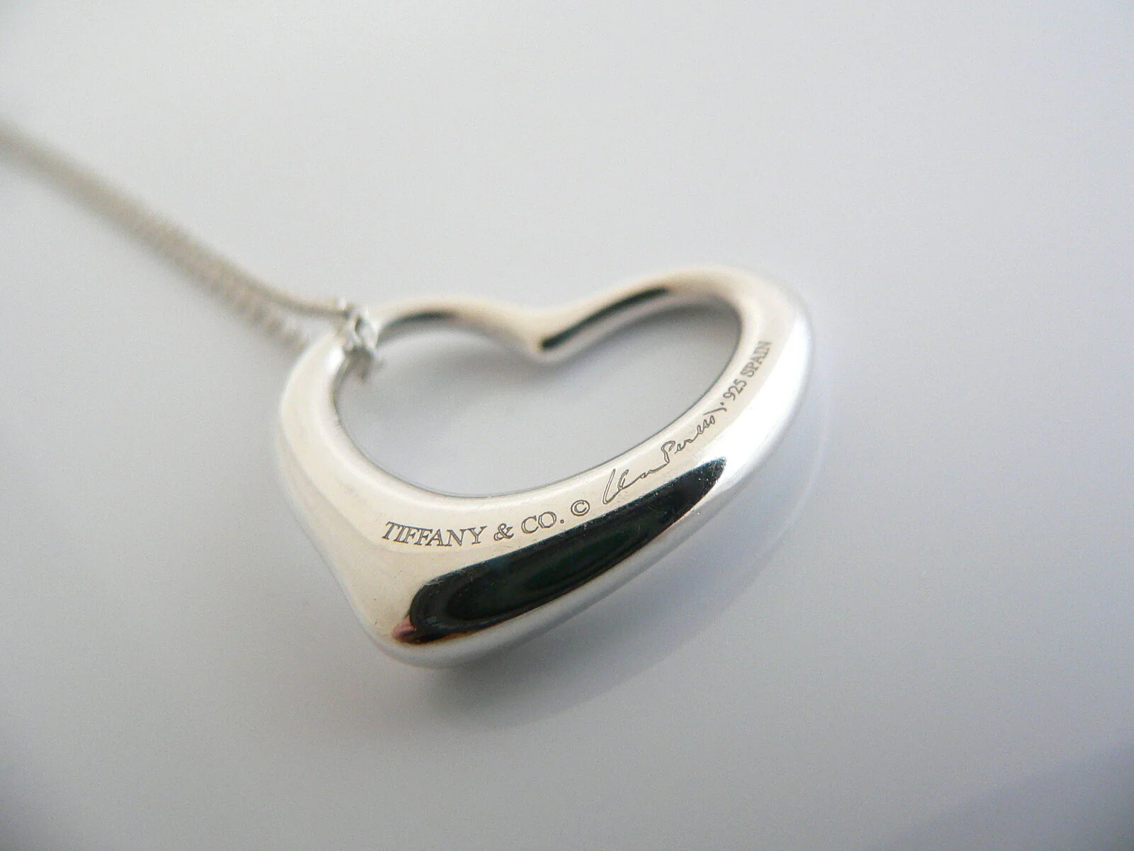 Tiffany & Co Silver Peretti Large Open Heart Necklace Pendant Chain Love Gift