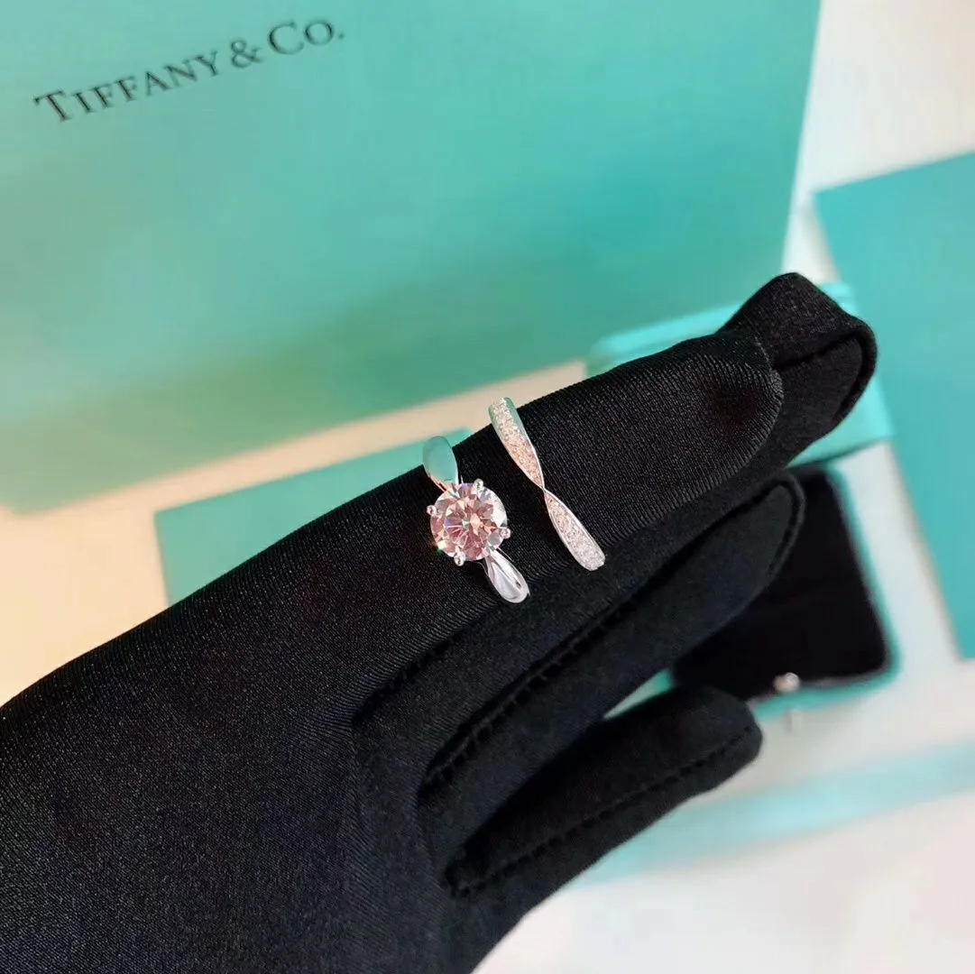 Most New Tiffany Love Setting Fully-diamonds Silver Band Women Four Paws Two-in-one Engagement Ring UK