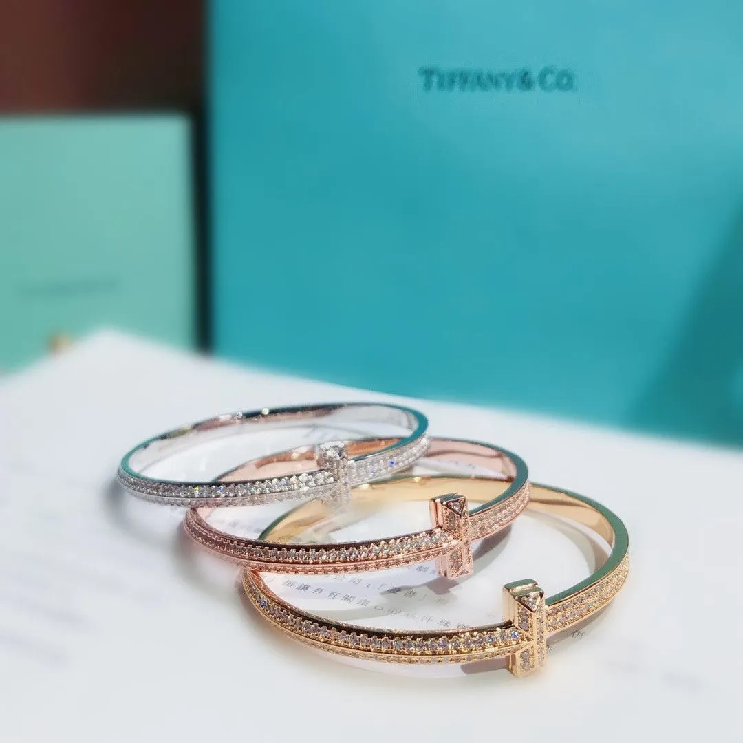 Luxury Tiffany Tiffany T1 Paved Diamonds Wide Bracelet Silver/Yellow Gold/Rose Gold