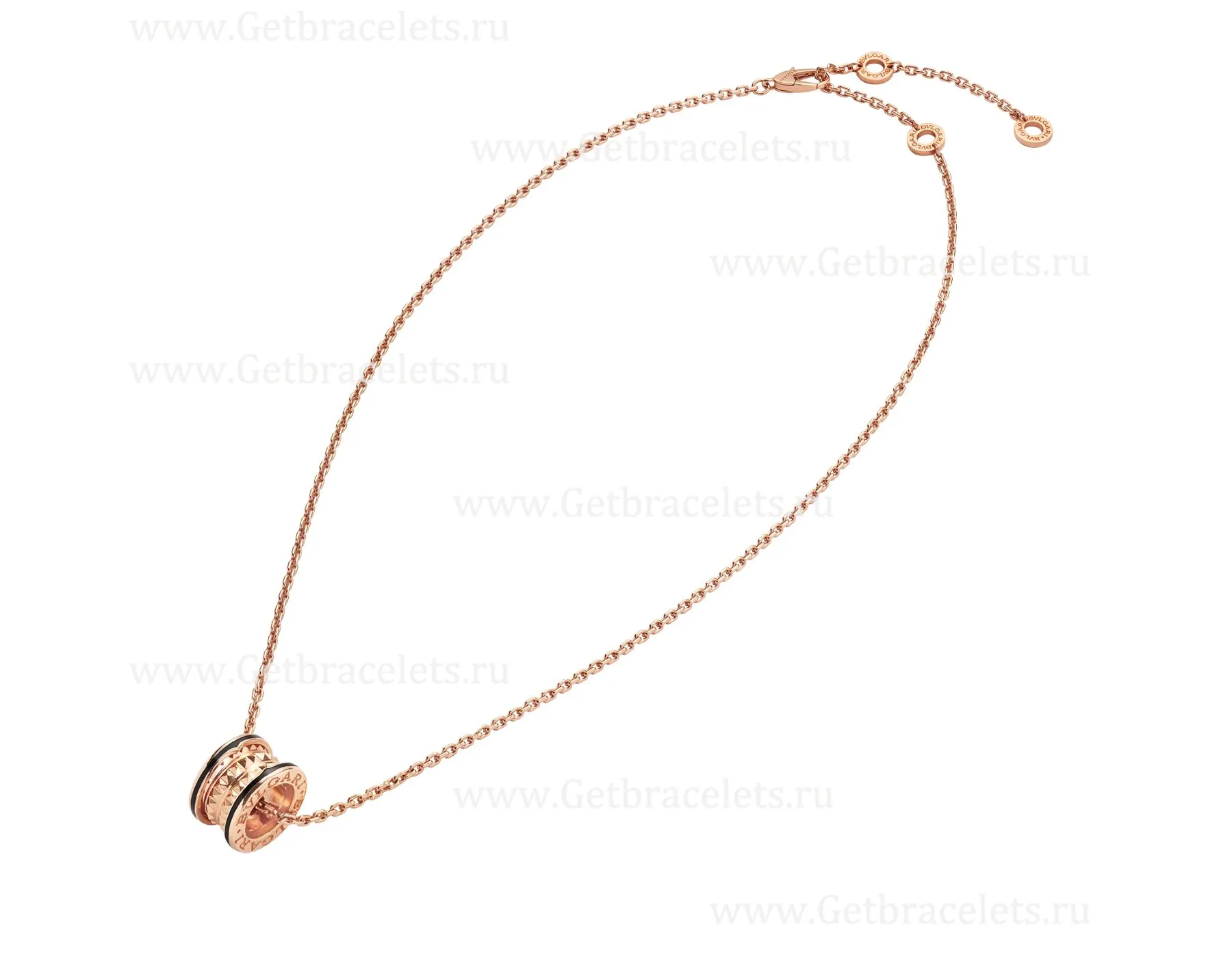 B.zero1 Rock Necklace with 18kt Rose Gold Pendant with Studded Spiral Black Ceramic Inserts on the Edges