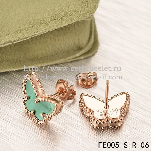 Van Cleef & Arpels Sweet Alhambra Butterfly Earrings Pink Gold With Malachite Mother Of Pearl