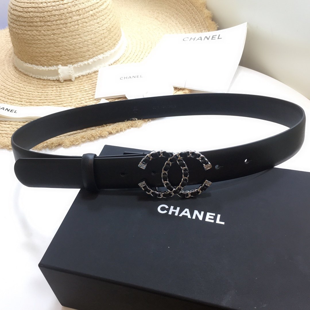 Chanel Belt With Double C Buckle Black with Silver mix Black Hardware Women Belt 30MM