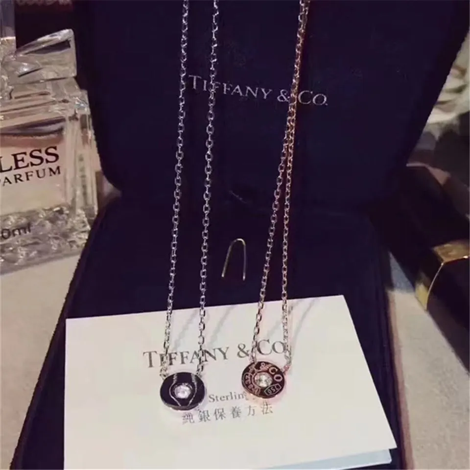 Tiffany 1837 Copy Circle Pendant With One Diamond Necklace Silver/ Rose Gold Gift For Girls 33285973/33286007