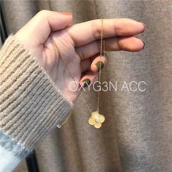 Van Cleef & Arpels Gold Mother-of-Pearl, Four-Leaf Clover Necklace