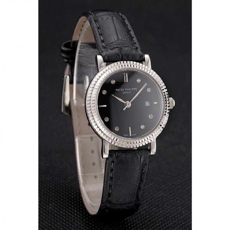 Calatrava Black & Diamond Dial 28 mm, Stainless Steel