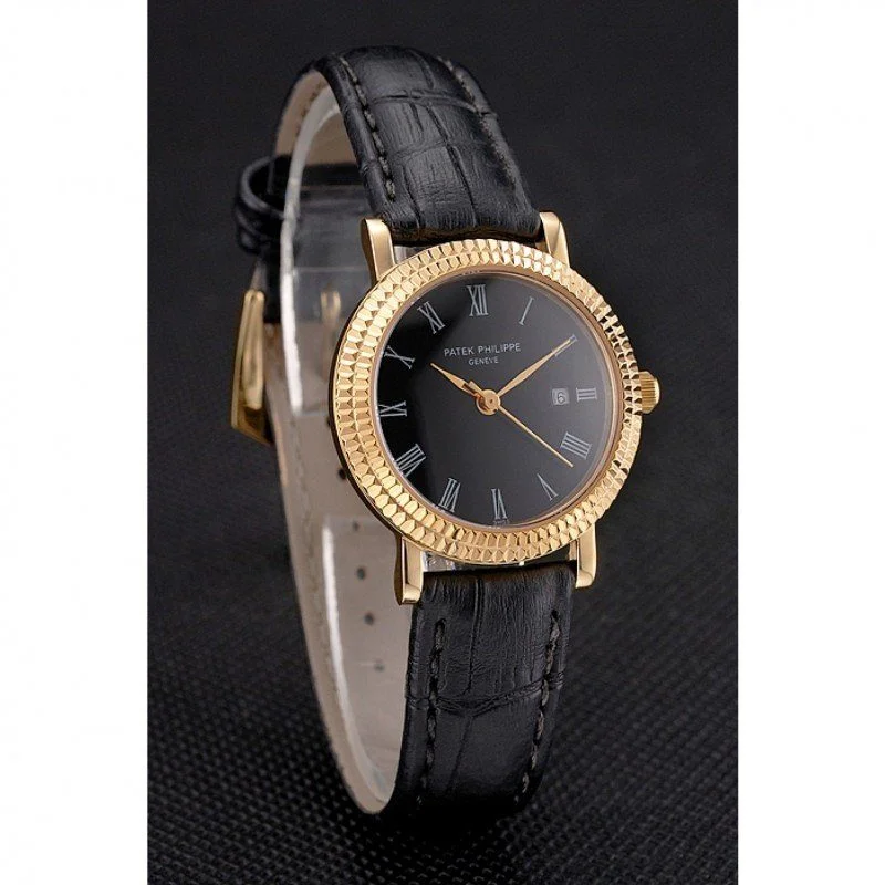 Calatrava Black Dial Roman 28 mm, Yellow Gold Plated