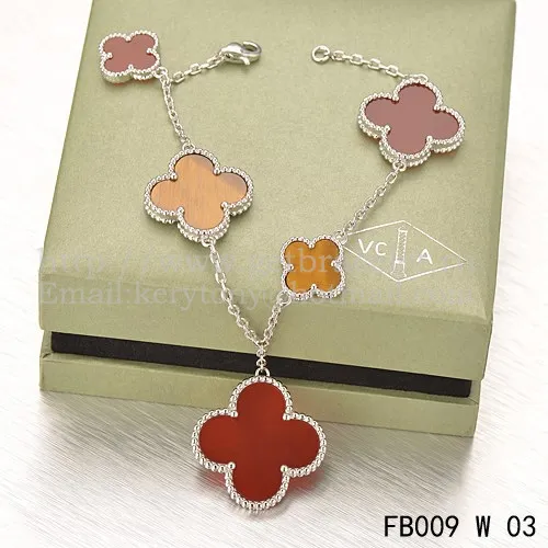 Van Cleef & Arpels Magic Alhambra Bracelet 5 Motifs White Gold With Tiger's Eye Carnelian