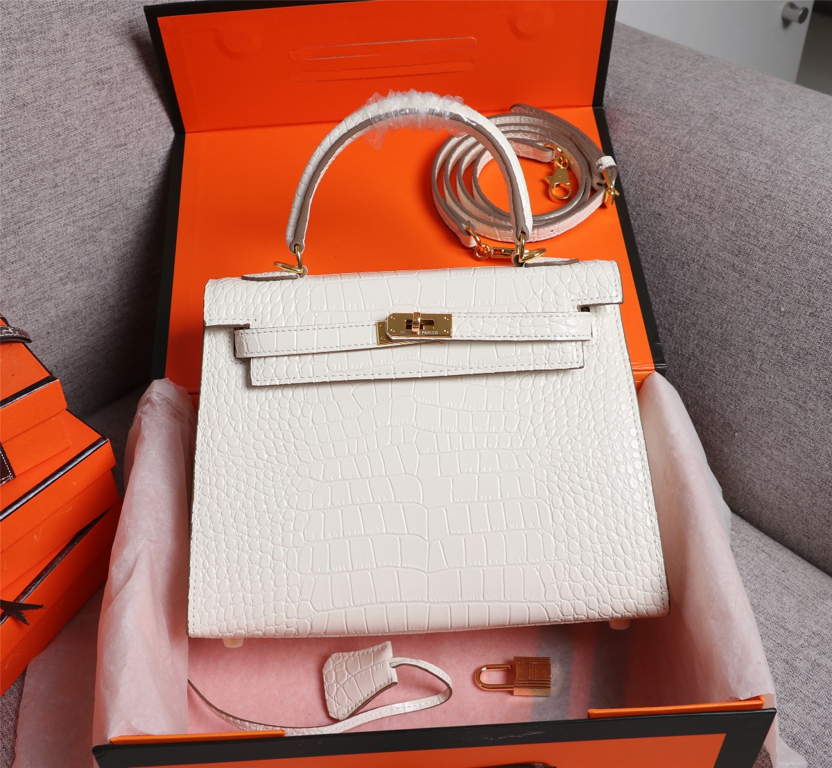 Hermes Kelly Gold Buckle Bag-Crocodile Handbag Shoulder Bag(Replica)