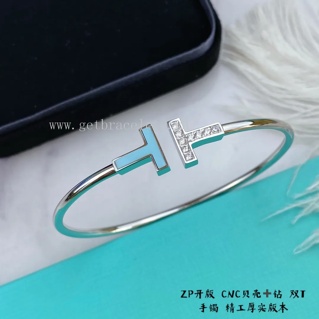 Tiffany T Diamond and Turquoise/Mother-of-pearl Wire Bracelet