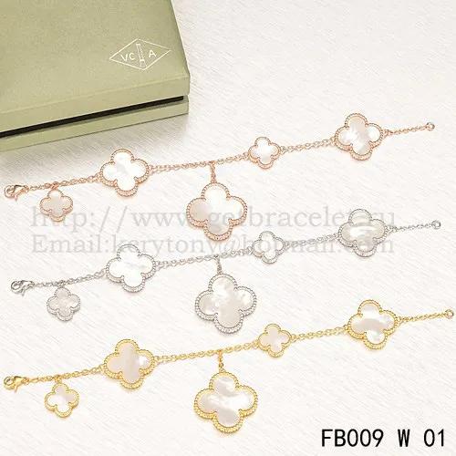 Van Cleef & Arpels Magic Alhambra Bracelet 5 Motifs White Gold With White Mother Of Pearl