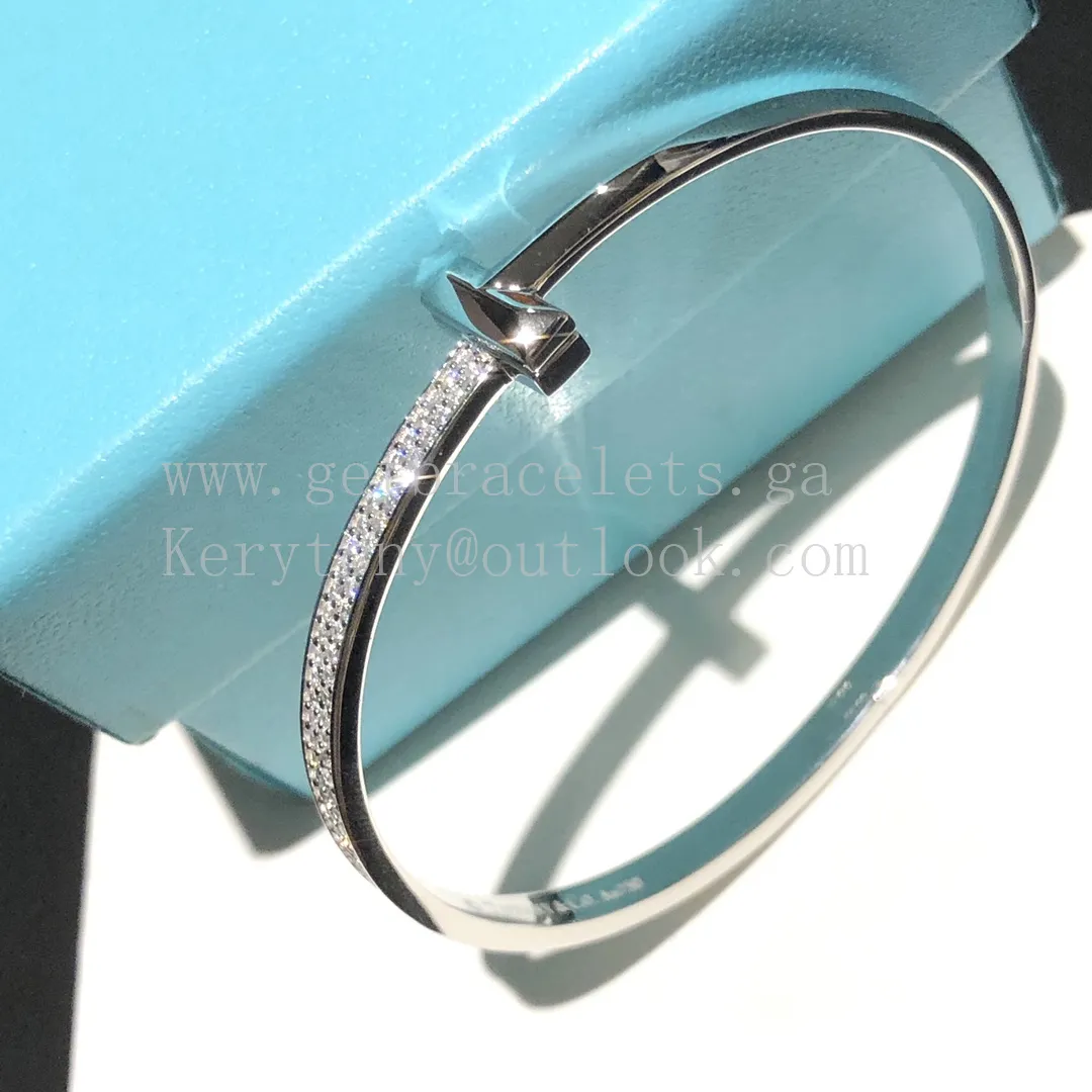 Tiffany T1 Wide Diamond Hinged Bangle White Gold