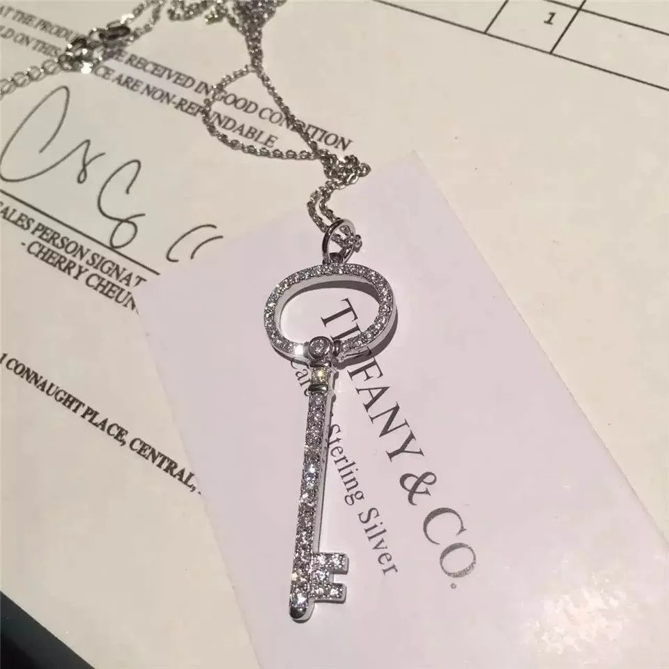 Hot Sale Tiffany Keys Oval Key Pendant Chain Necklace Diamonds Sterling Silve GRP03245
