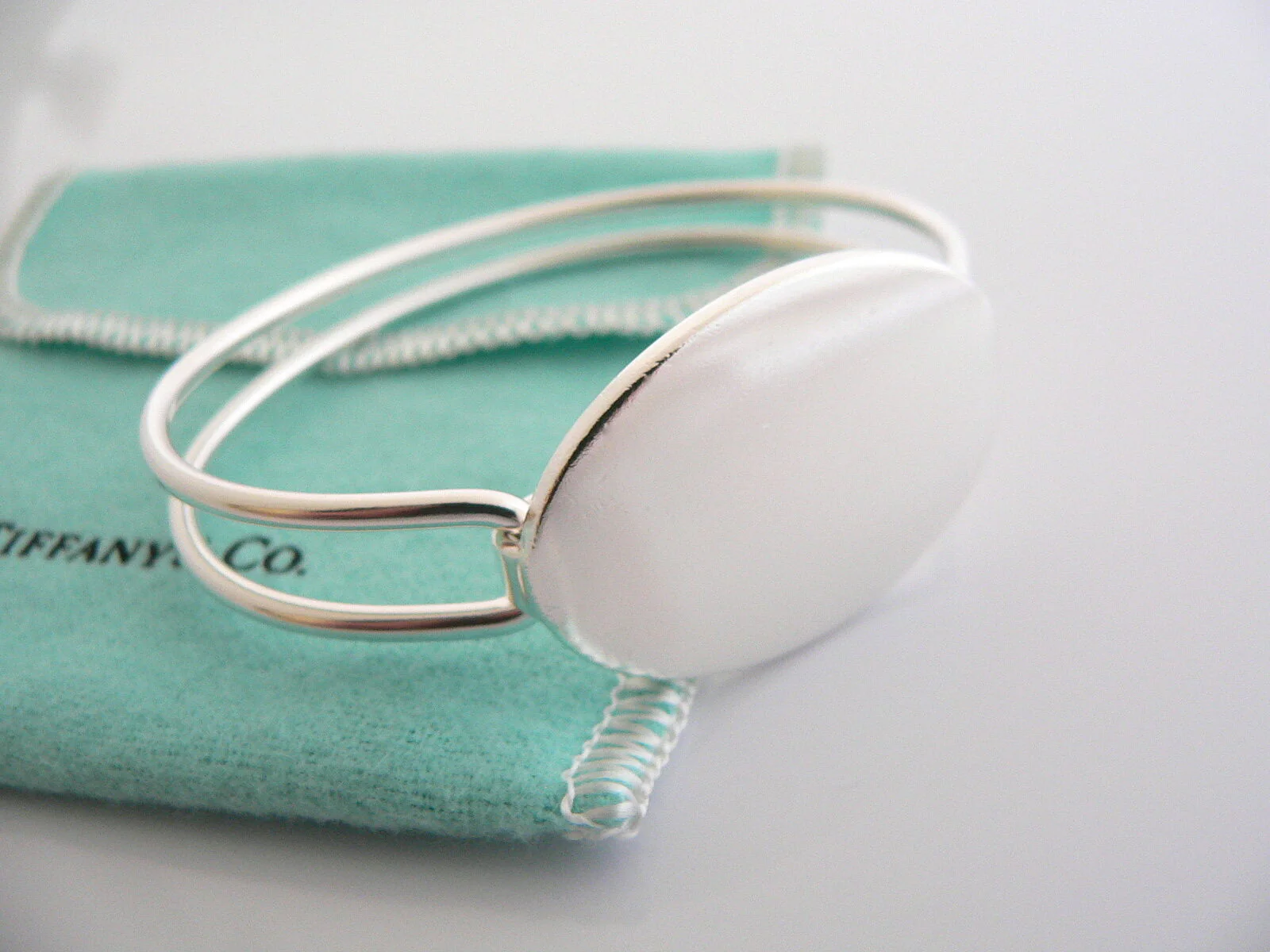 Tiffany & Co Silver Oval Double Wire Bangle ID Bracelet Gift Pouch Love Pouch