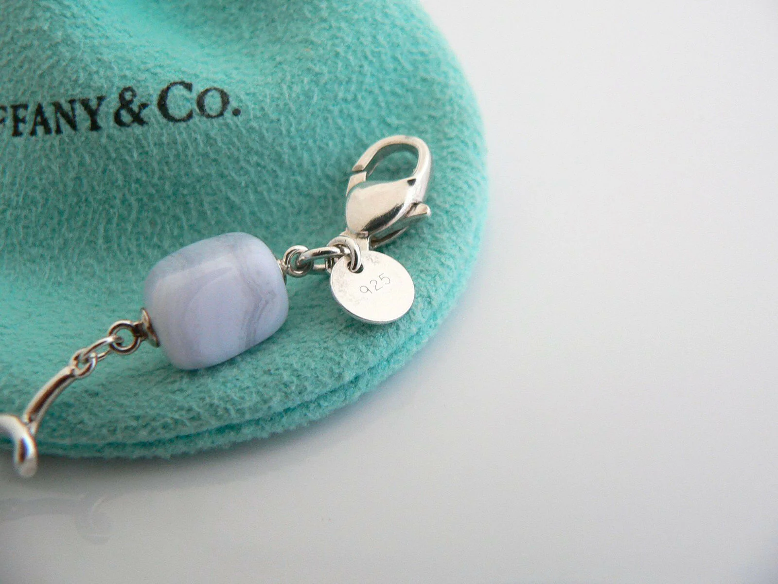 Tiffany & Co Silver Blue Chalcedony Bracelet Bangle Gemstone Gift Pouch Love