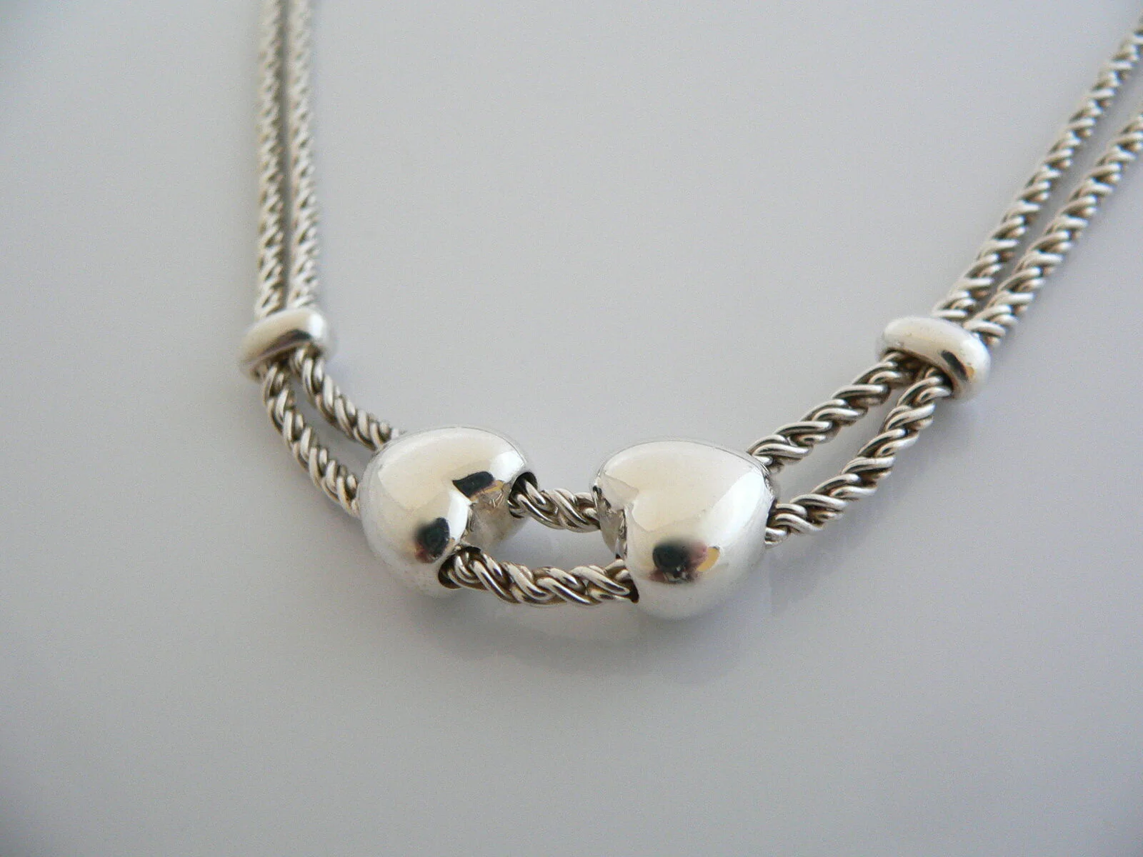 Tiffany & Co Silver Double Two Puff Heart Rope Necklace Pendant Charm Chain Gift