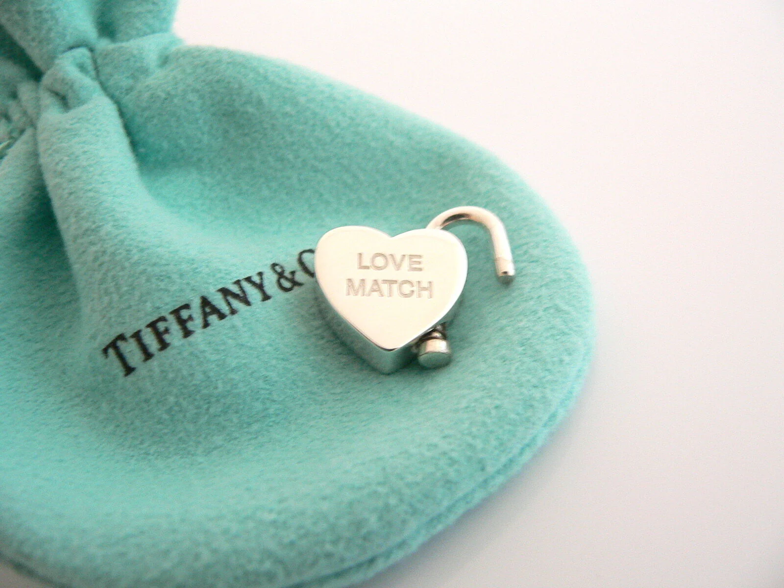 Tiffany & Co Silver Love Match Heart Padlock Pendant Charm Rare Pouch Gift Cool