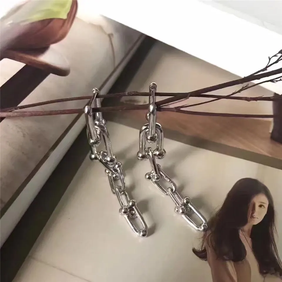 Tiffany Hardwear Interlocking Link Earrings Sterling Silver Couple Style Jewelry USA38087932/38087975