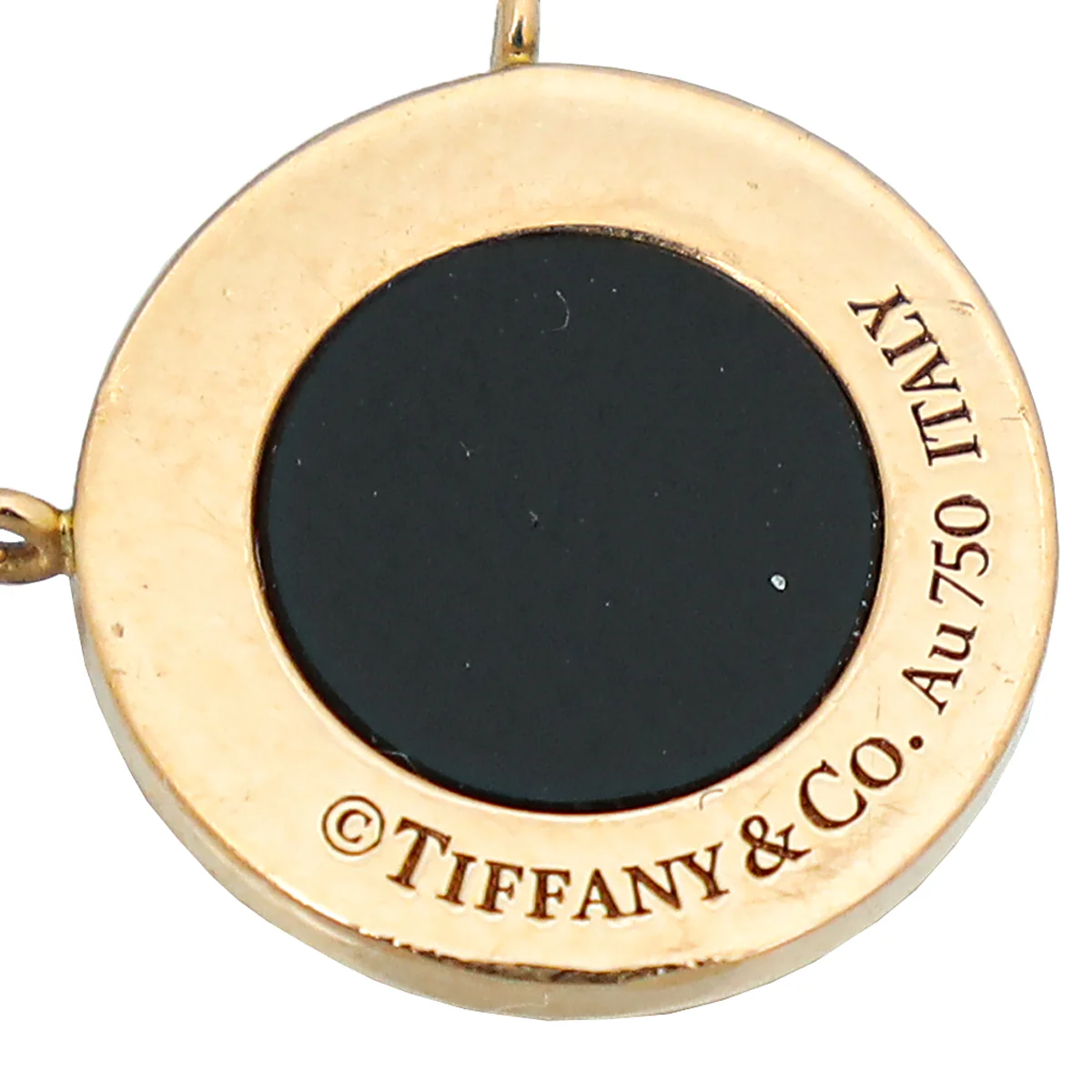 Tiffany & Co 18K Pink Gold Diamond Onyx Small Motif T Circle Pendant Necklace