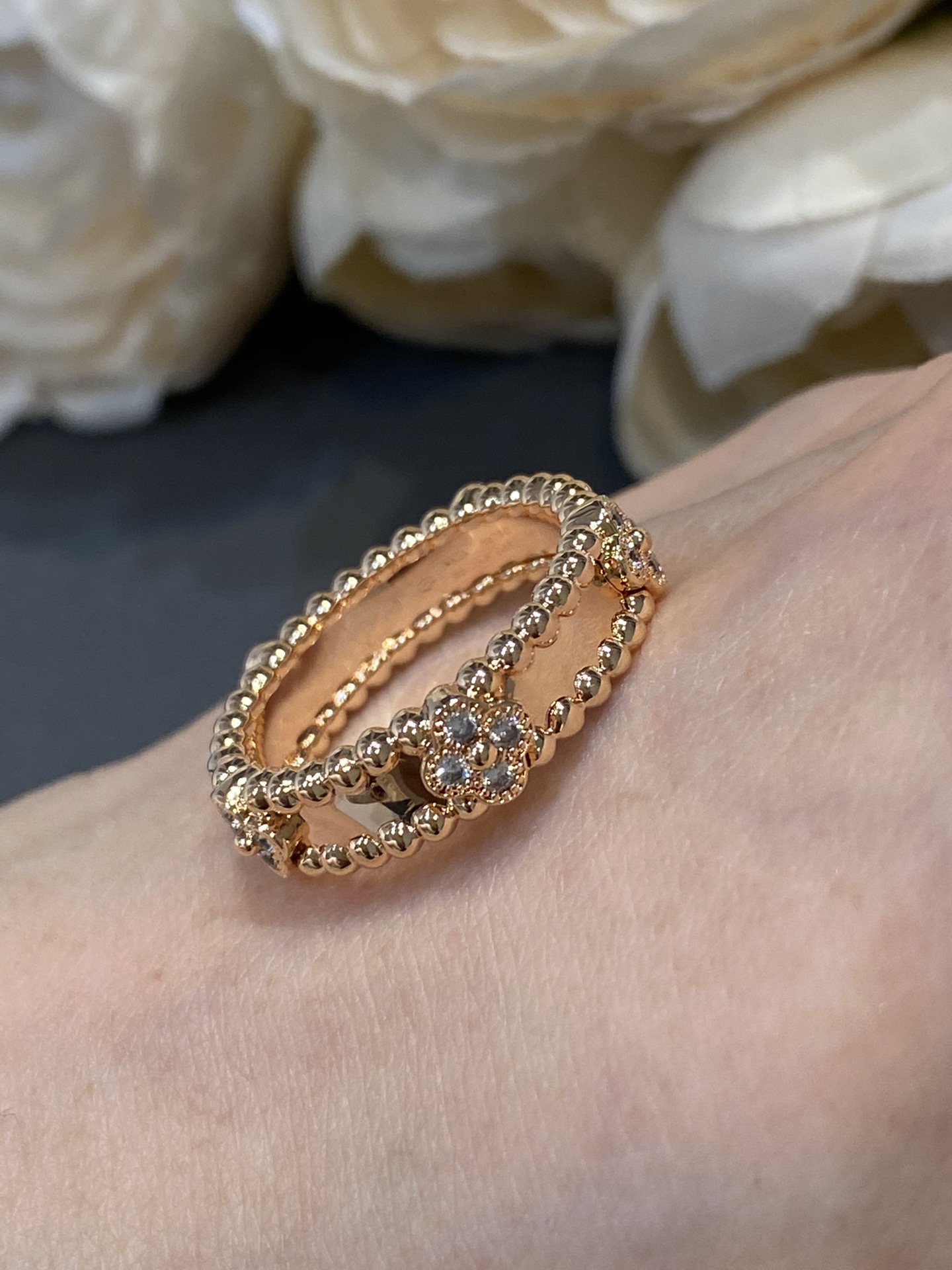 Van Cleef Perlée Ring Replica, Rose Gold & White Gold